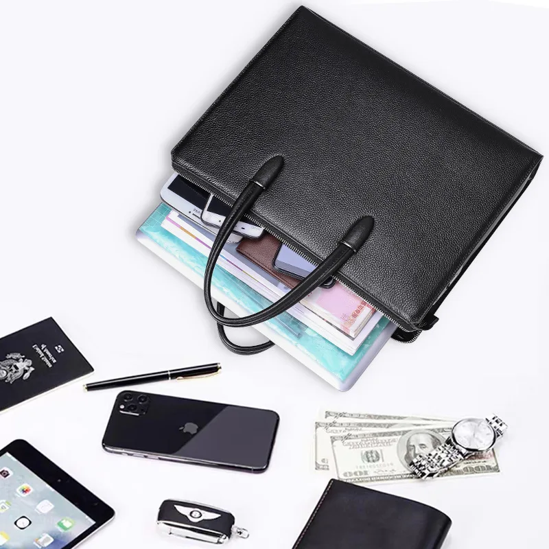 Nuova borsa per laptop a tracolla autentica Borsa con chiusura per impronte digitali in pelle Borsa per computer di grande capacità Valigetta pratica da uomo d'affari