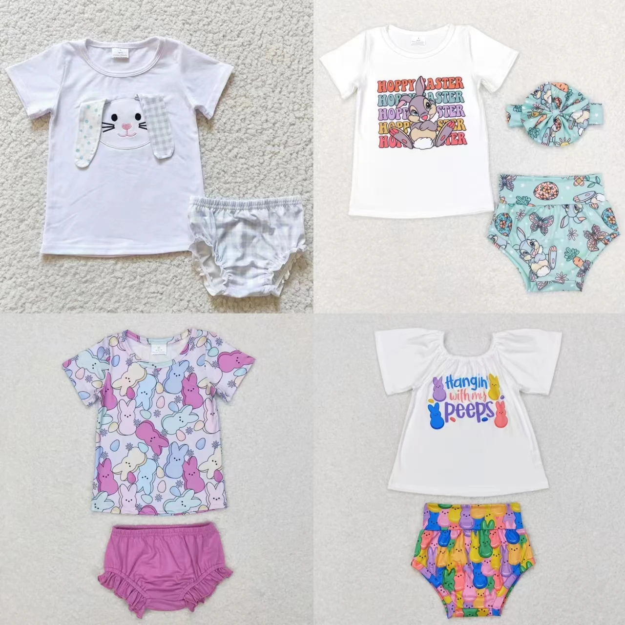 Wholesale Children Baby Girl Toddler Eater Rabbit Sets Kids Long Sleeves Cotton Shirt Bunny Bummie Shorts Infant Hunting Outfit