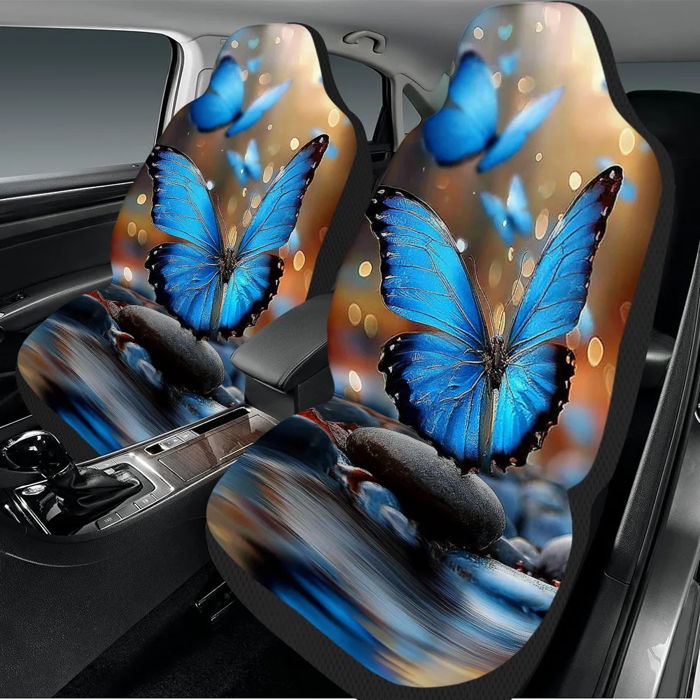 Set Of 2 Blue Butterfly-Themed Car Seat Covers Designed Your Front Seats, Offering A Robust And Universal Fit Suitable For Both