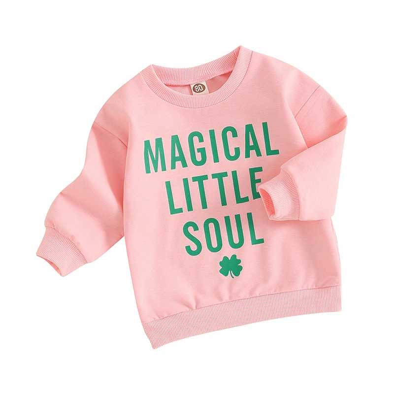 Tollder s Casual Sweatshirt Long Sleeve Crew Neck Letter Clover Print Infant Baby Girl Irish Festivals Pullover for Winter Fall