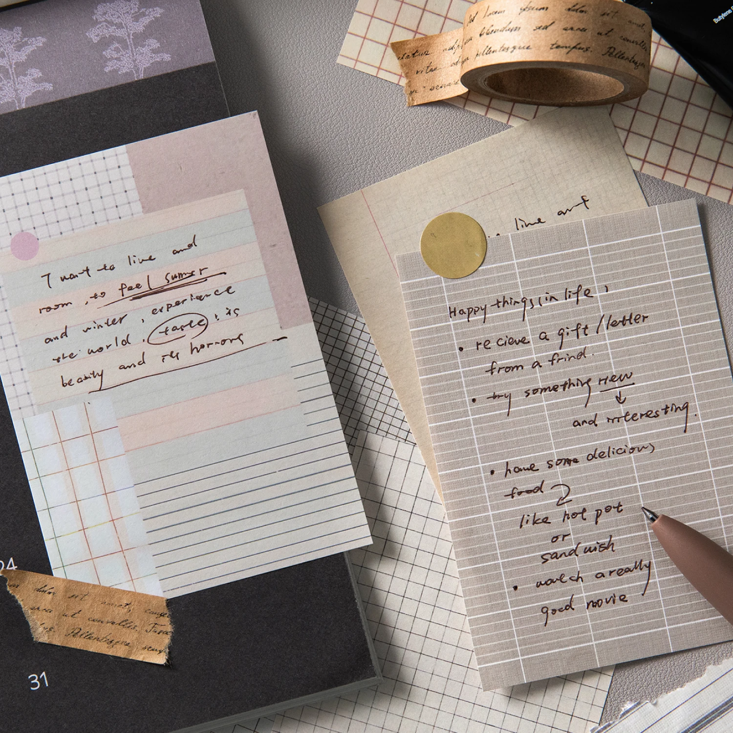 Journal GO 50pcs Kawaii Plaid Grid Material Paper Note Decorative Paper Message Memo To Do List Office Stationery Supplies image 6