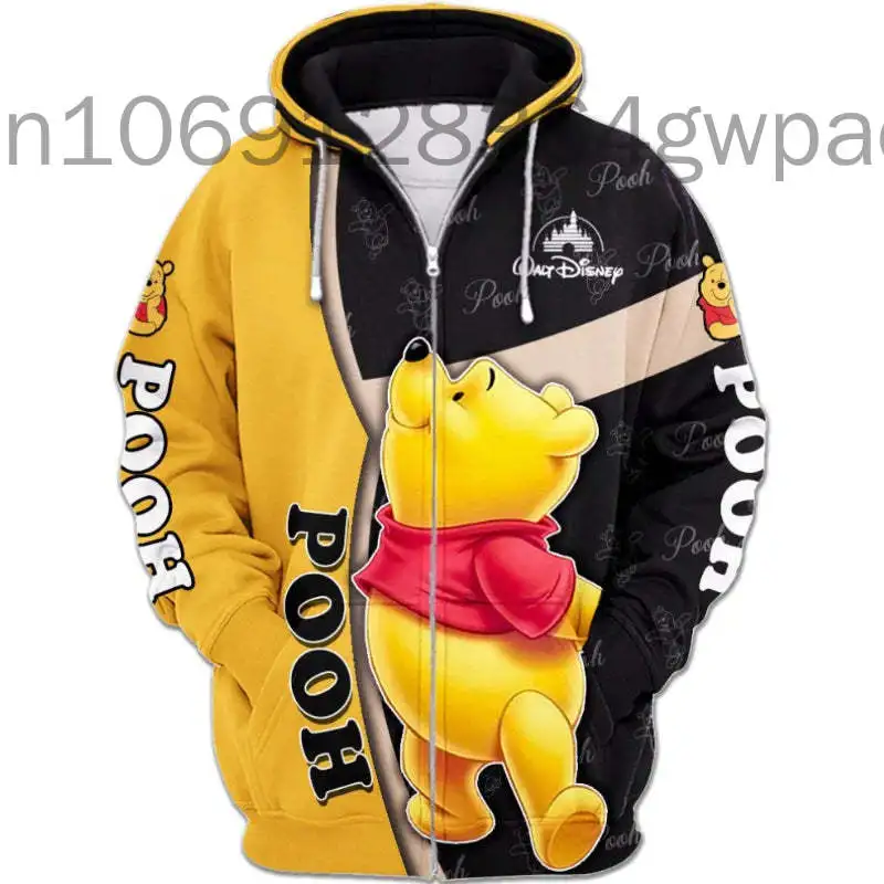 Animação feminina e masculina Disney Winnie The Pooh com capuz 3D estampado, moletom estilo rua, capuz casual, moda primavera