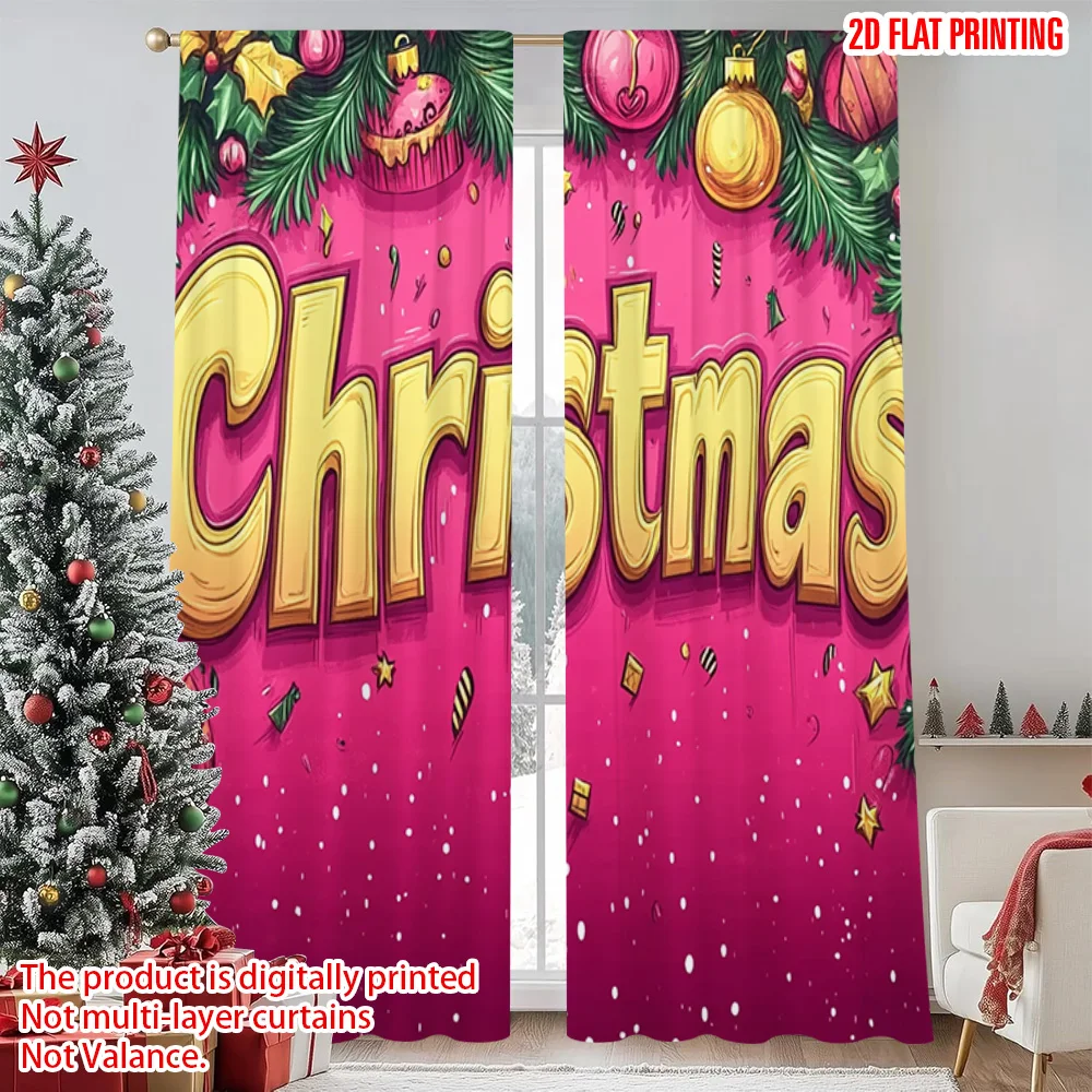 

2pcs 2D flat printing Merry Christmas Curtains Happy Christmas Versatile 100% Polyester Without Electricity Spring Use for