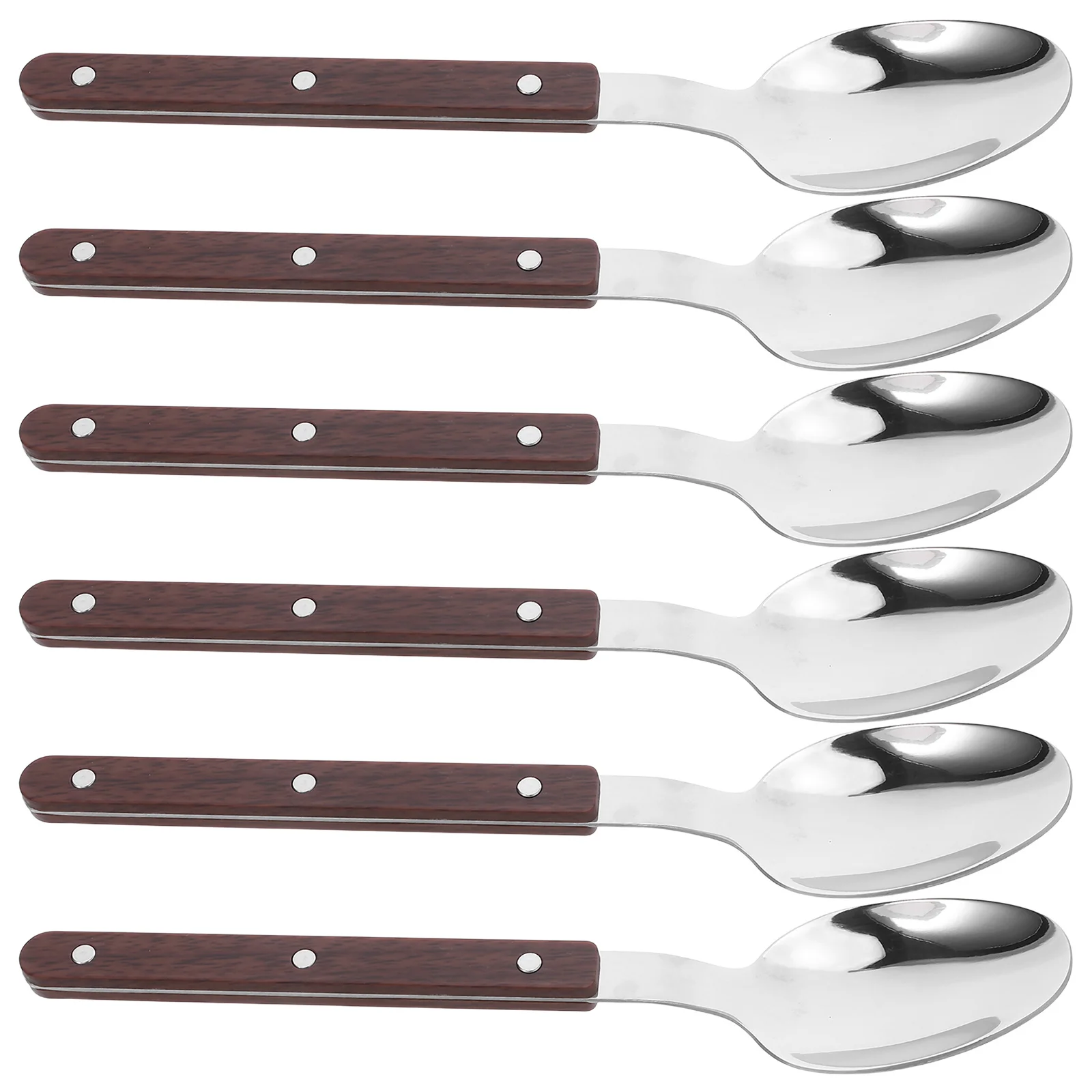 

5Pcs Wooden Handle Stainless Steel Spoons Metal Tablespoons Food Serving Spoon Buffet Home Restaurant Rice Soup