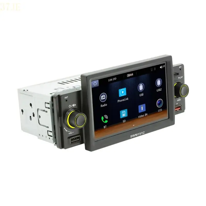 

37JE Single DIN Unit Receiver In-Dash Car Stereo with 5” Multi-Color Touchscreen Display Video System