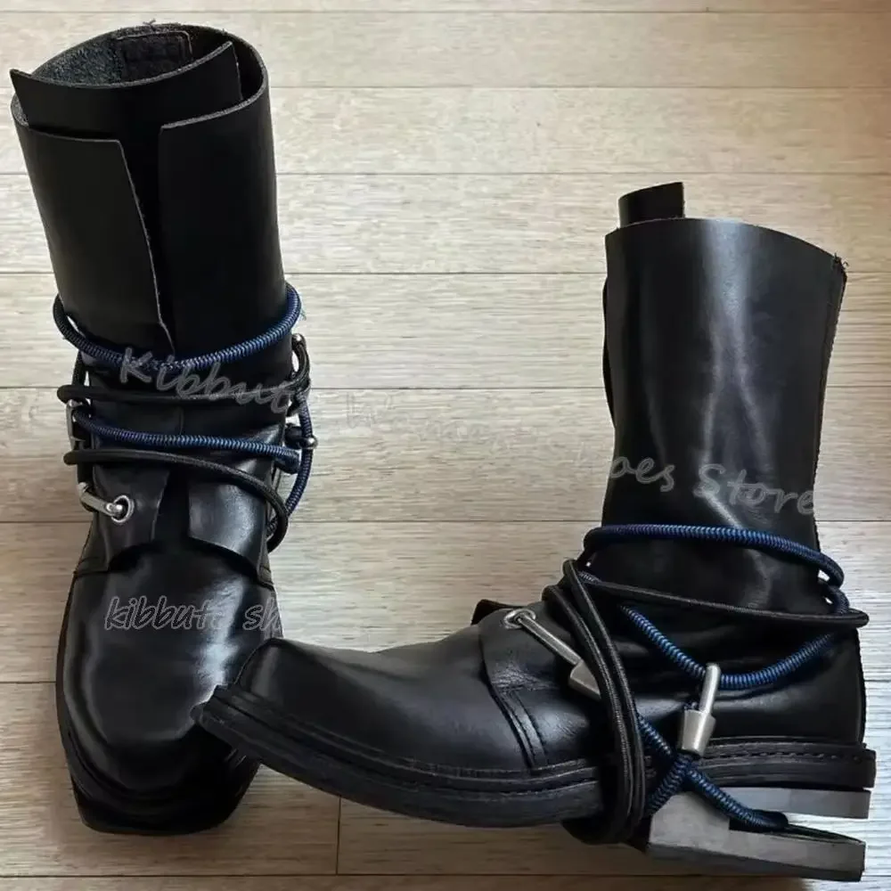 

Ankle Boot Metal Chunky Heels Cross Strap Elegant Concise Novelty Sexy Round Toe Women Shoes Newest Genuine Leather Solid Color