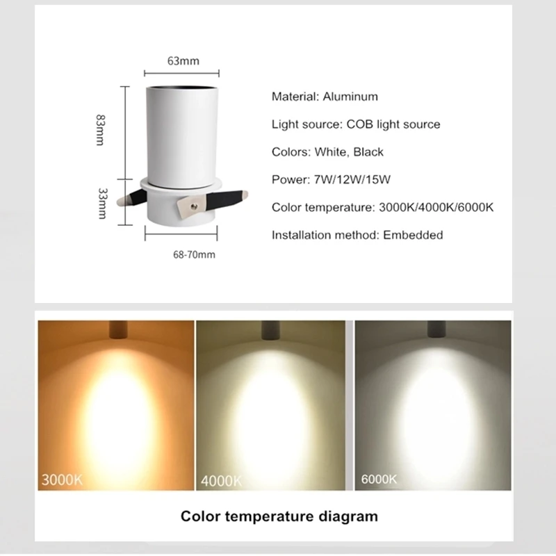 Ściemnialna, składana lampa sufitowa LED, 7W, 12W, 15W, projektor LED, TV do salonu, tło, ściana, korytarz, COB, oprawa sufitowa