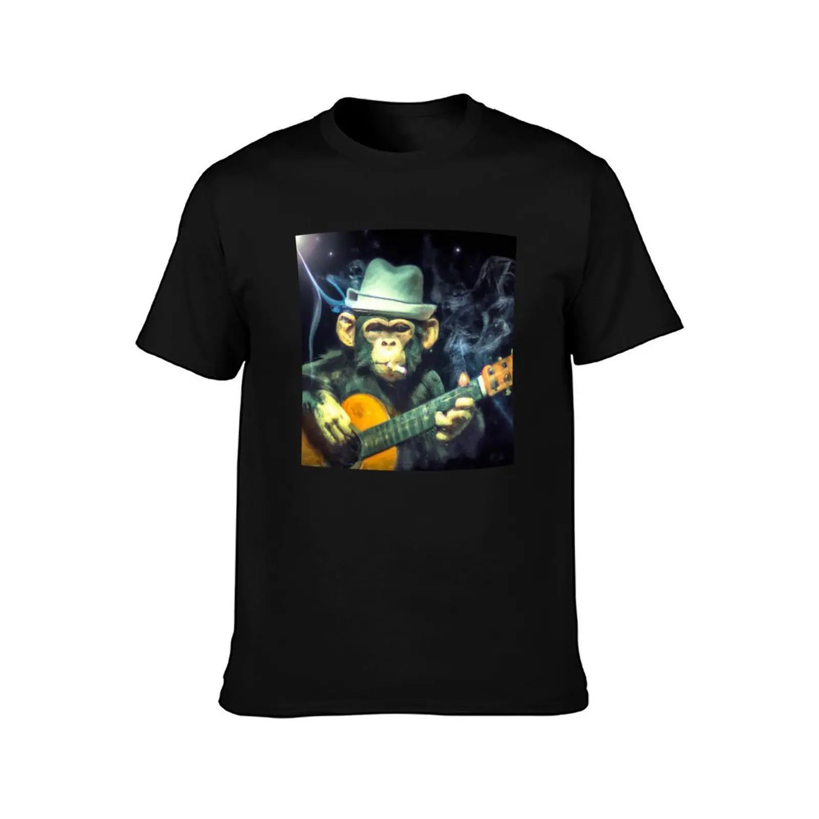 Chimpanzee Smoking a Cigarette and Playing Guitar T-Shirt Cool Feeling Summer Tee Shirt T-Shirt