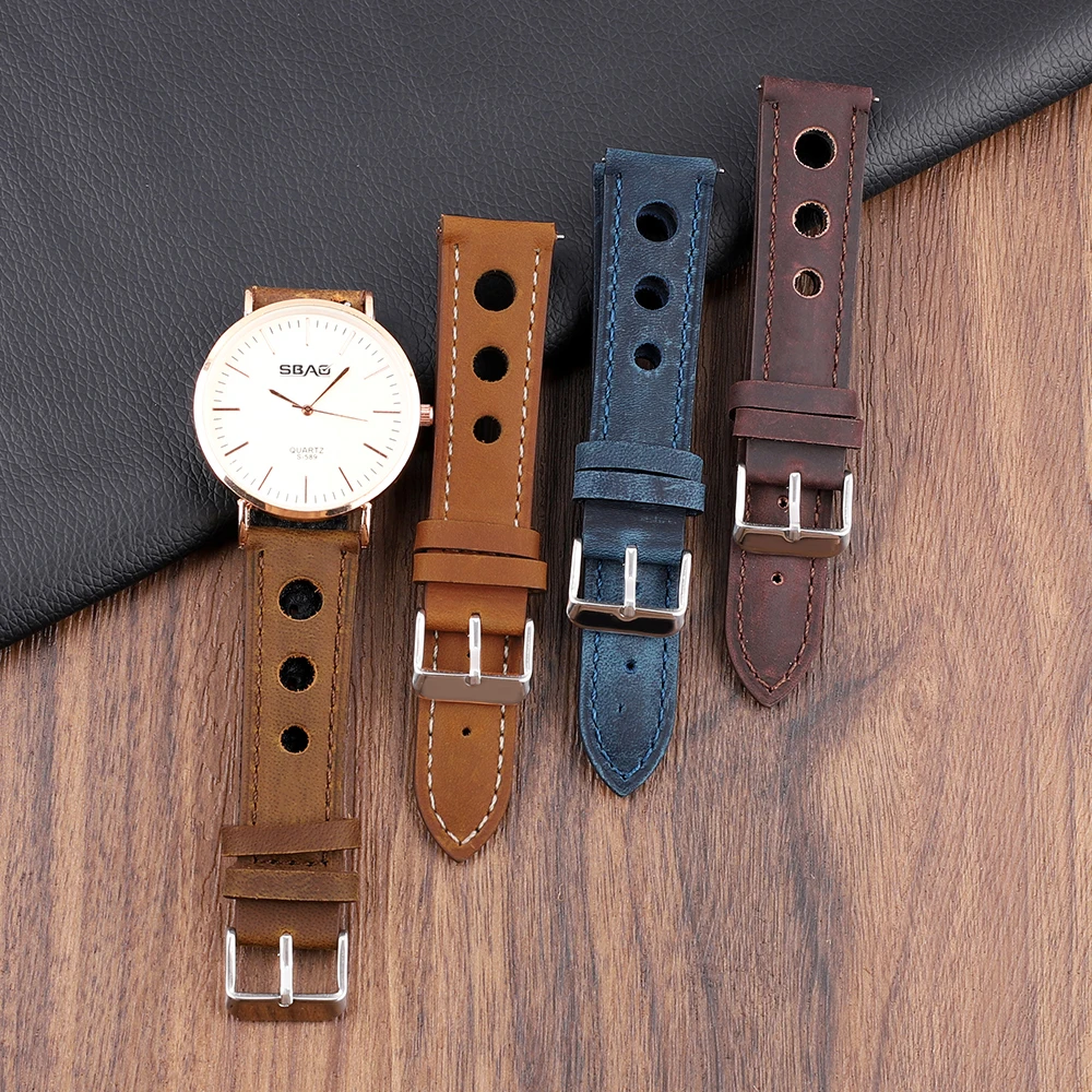 Retro Crazy Horse Leather Watch Strap 18mm 20mm 21mm 22mm Watch Strap Watchband Blue Brown Coffee Quick Release Wristband