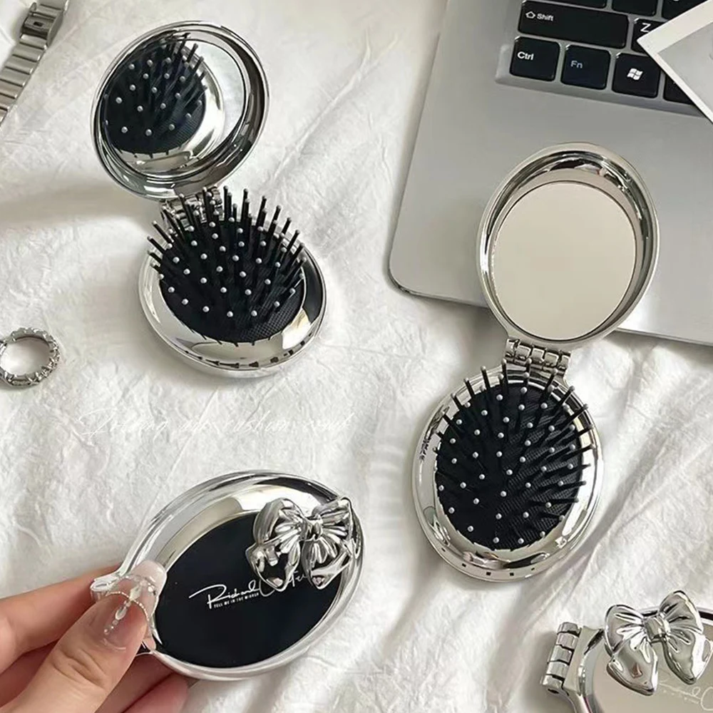 New Folding Comb With Mirror Pocket Size Scalp Massage Comb Portable Hair Styling Brush For Women Hairdressing Accessories