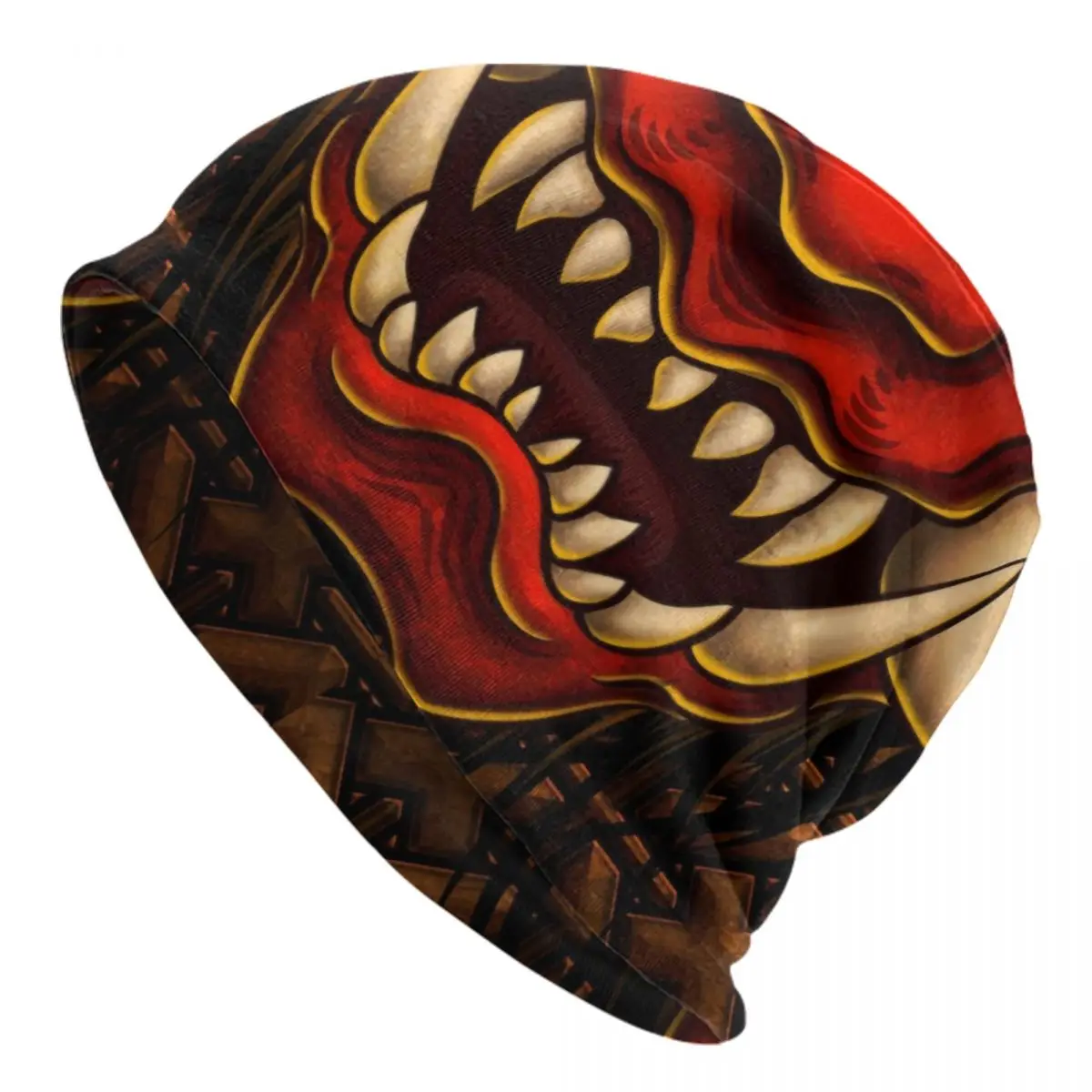 Japanese Oni Samurai Skullies Beanies Caps Winter Warm Knitted Hat Hip Hop Adult Demon Hannya Tattoo Bonnet Hats Outdoor Ski Cap
