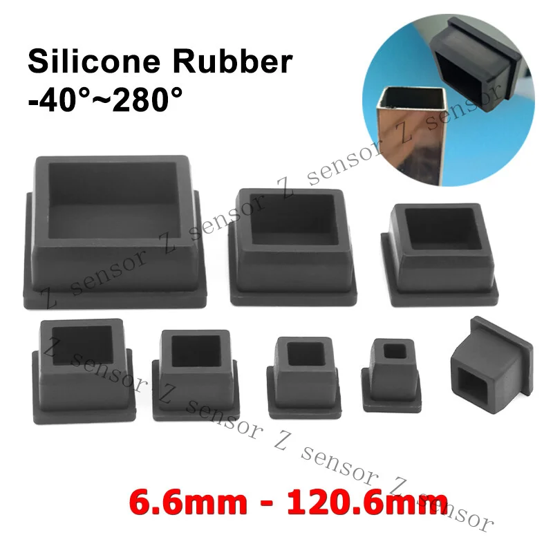 Z+ Silicone Rubber Square Hole Plugs Tube Inserts Bungs Stopper Black 6.6-120.6mm