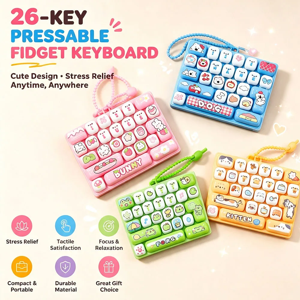Mechanical Keyboard Keychain 26 Grid Keycap Clicker ASMR Tactile Desk Gadget Office Coworker Tech Geek Event Favor Novelty Gift