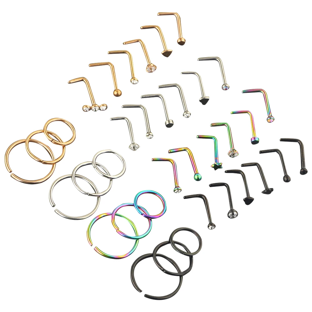 

Nose Stud Ring Set Cuff Rings Piercing Jewelry Cuffs for Women Adjustable Safe Nose Cuff Ring Studs Body Perforation Decorations