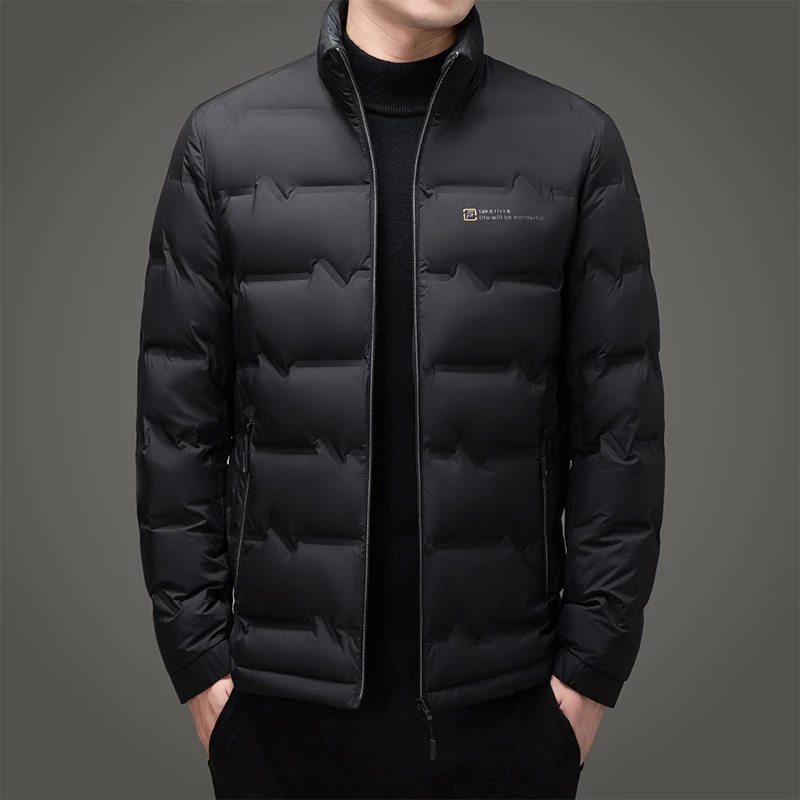 Winter New Men Thicken Down Cotton Parkas Casual Fashion Solid Windproof Stand Collar Zipper Cardigans Warm Coats