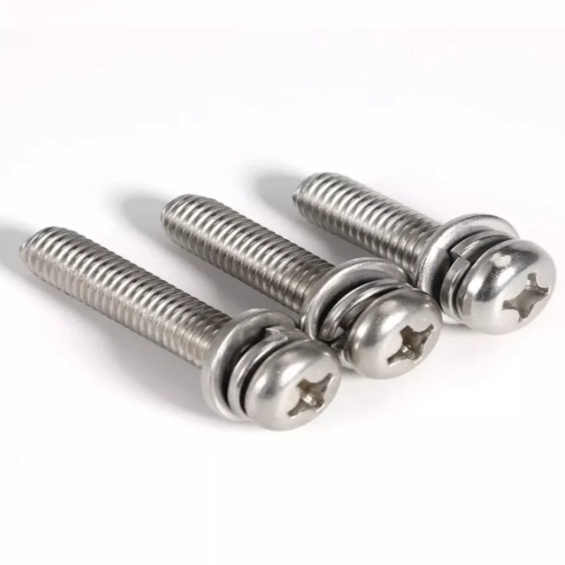 M6 M8 M10 304 Stainless Stell Recessed Pan Screw, Spring Lock Washer And Plain Washer Assemblies