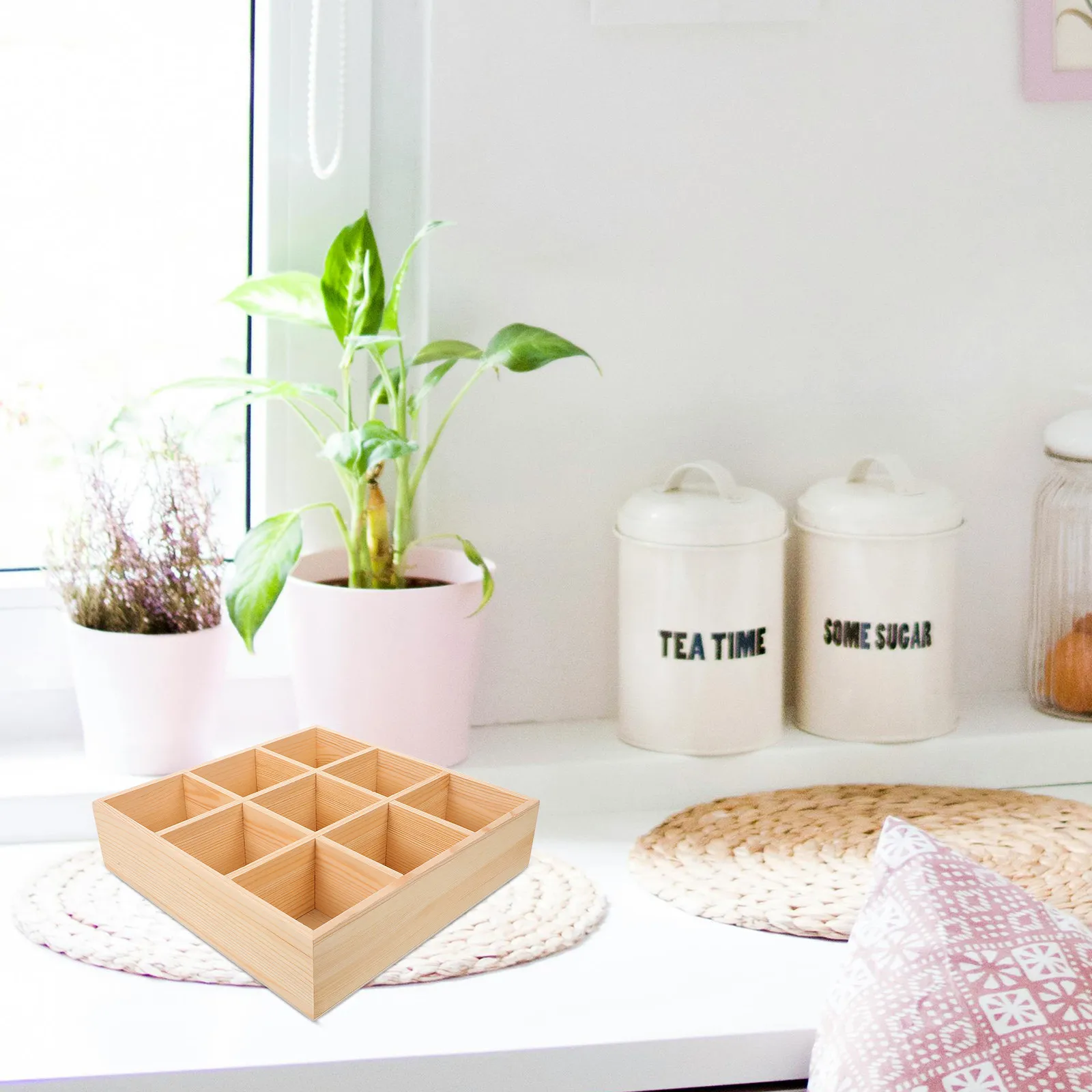 Solid Wood Tea Storage Box Organizer for Tea Bags Instant Coffee Candy Snacks Sugar Packets Condiment Packets Small Items