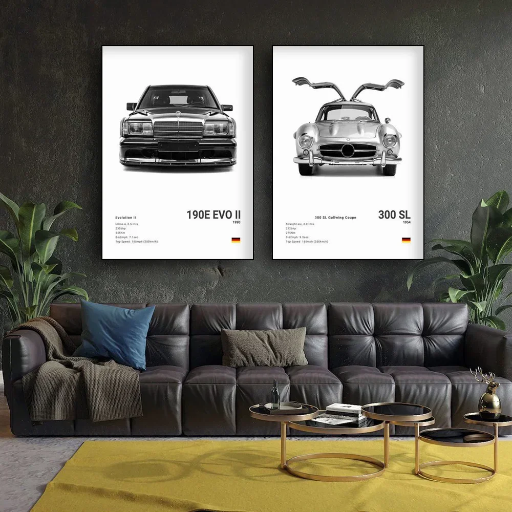 Car Poster Supercar Black and White Pop Wall Art Poster G63 AMG C63 SLR Canvas Painting Print Living Room Home Decor Gift Garage