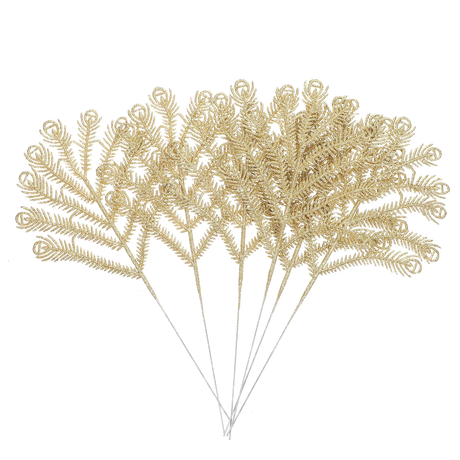 

6 Pcs Christmas Decorations Tree Pendant Party Artificial Flower Decorative Leaf Shaped Glitter Golden