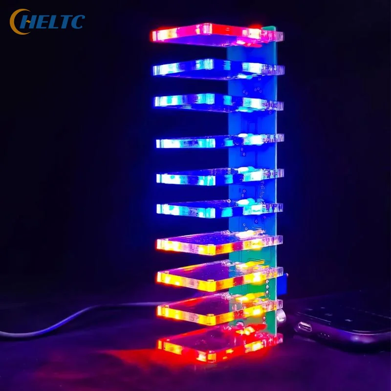 DIY Sound Control LED Music Spectrum Electronic Kit Crystal Column Audio Display PCB Soldering Practice Kit LM339 LM358 DC5-12V