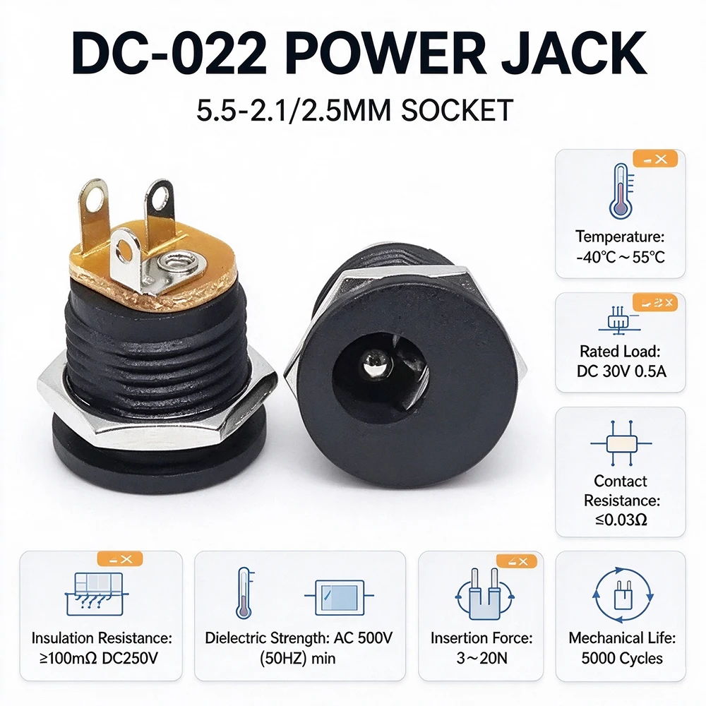 1000PCS Panel Mount Screw Type DC Power Jack 5.5x2.1mm / 5.5x2.5mm Female Socket with Nut 12V 24V Waterproof Round Connector