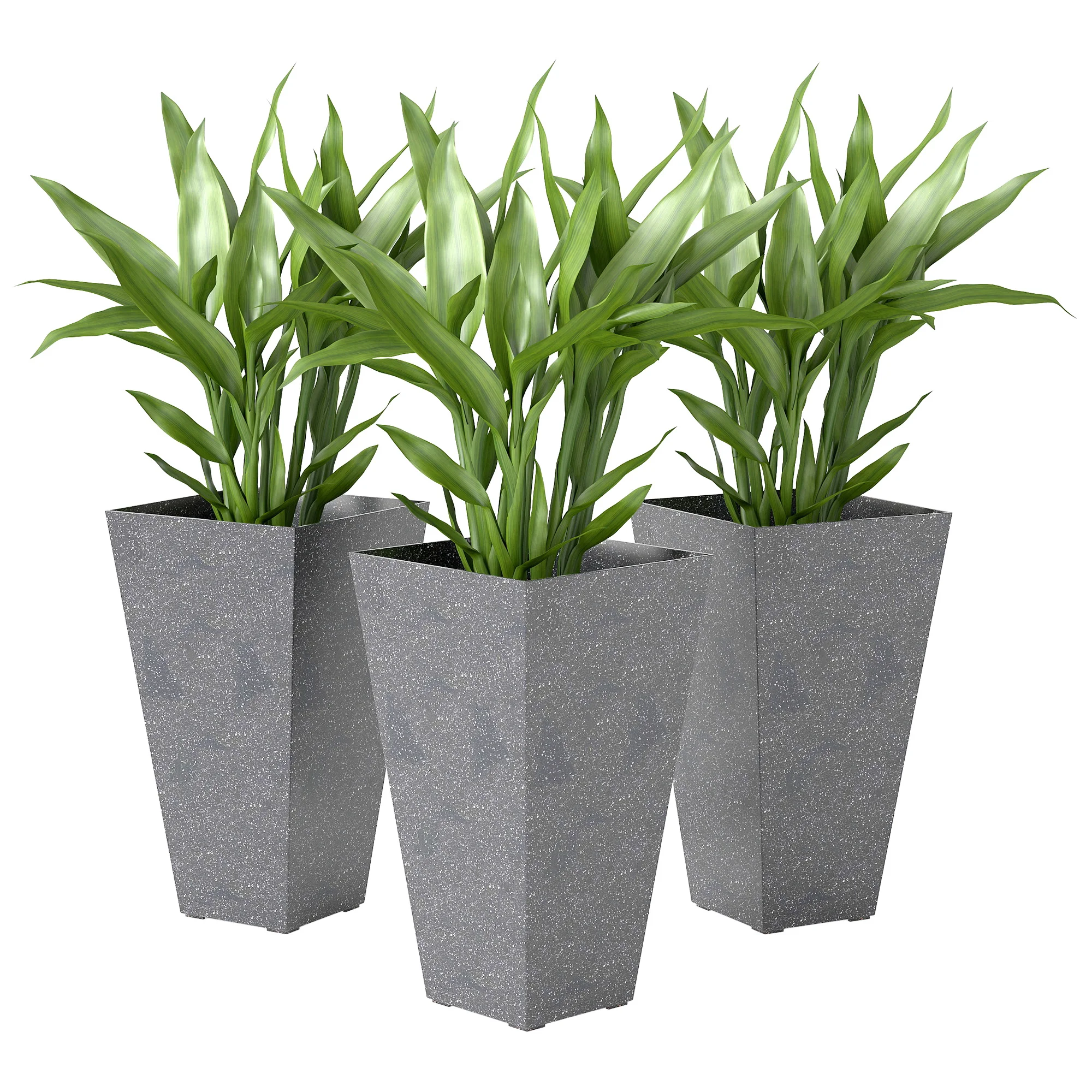

28" Tall Planters, Set of 3 Plastic Flower Pots with Marble Finish and Drainage Holes, Stackable Taper Planters, Gray
