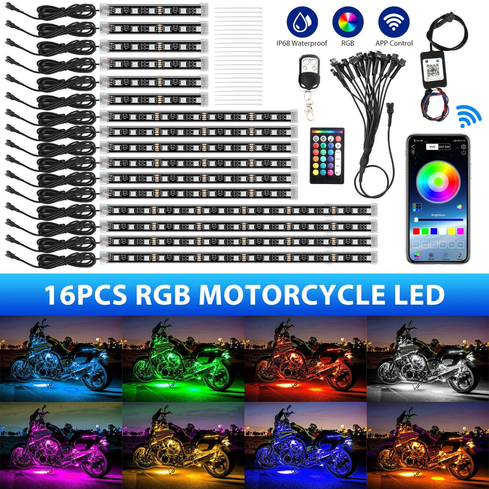 

APP LED Motorcycle Car Atmosphere Ambient Foot Light Remote Control Flexible Waterproof Sound 12V Moto RGB Decorative Lamp Strip