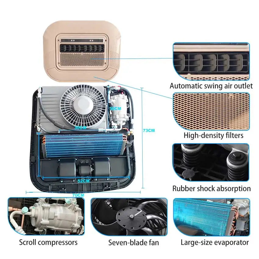 مكيف نظام مواقف السيارات على السطح تيار مستمر 24 فولت 12 فولت شاحنة كهربائية 12 فولت تكييف الهواء RV AC