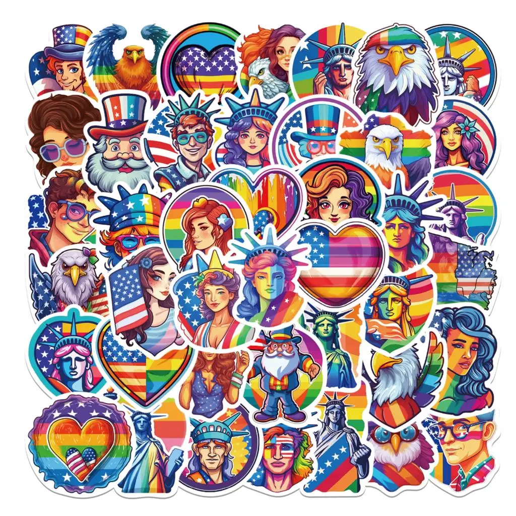 

50PCS Independence Day AI Stickers Nostalgia Creative DIY Skateboard Laptop Luggage Waterproof Kids Room PVC Funny Refrigerator