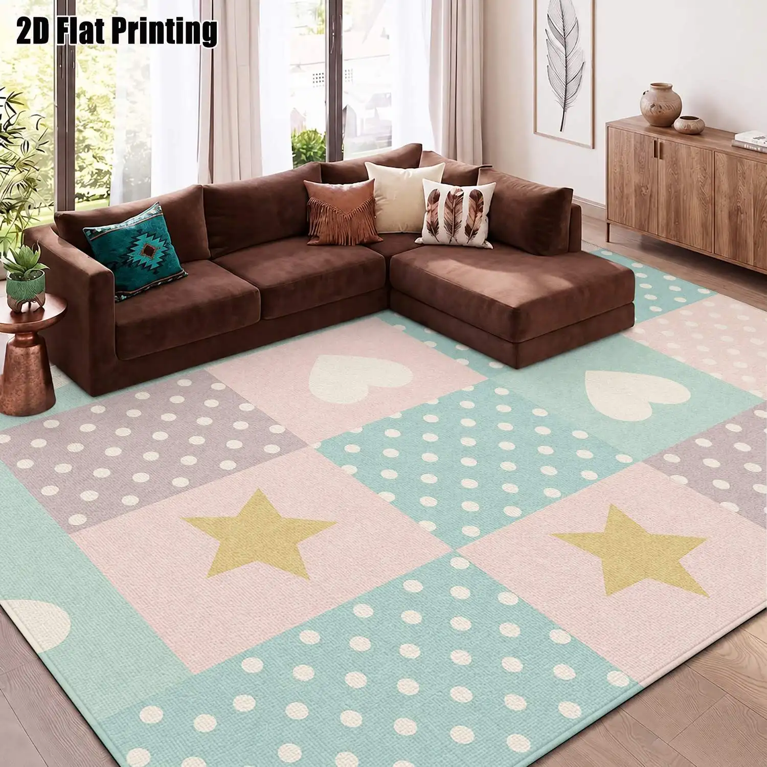 1Pc 2D Printed Carpet: Fresh Heart, Star, Polka Dot Patterns Nordic/Instagram/Modern Minimalist/European Geometric Style, Multi-Size, Machine Washable, Ideal for Entryway, Dining Room, Foyer, Bedroom, Living Room as Home Decor Floor Mats.