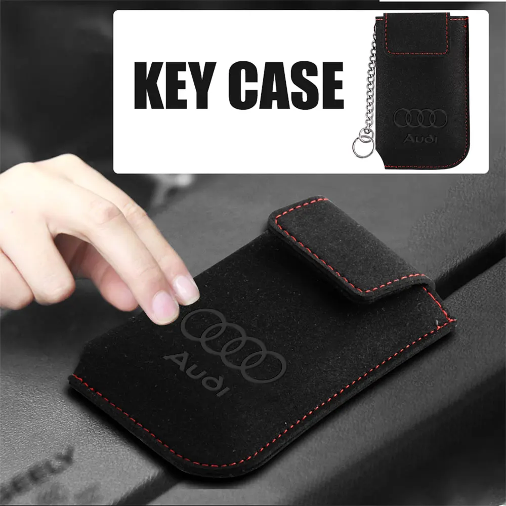 1pcs Suede Leather Snap Fastener Style Car Key Fob Shell Key Case Center Cover for Audi Sline B3 A2 A5 B7 A8 S6 R TT 8P Q2 Q3 8V