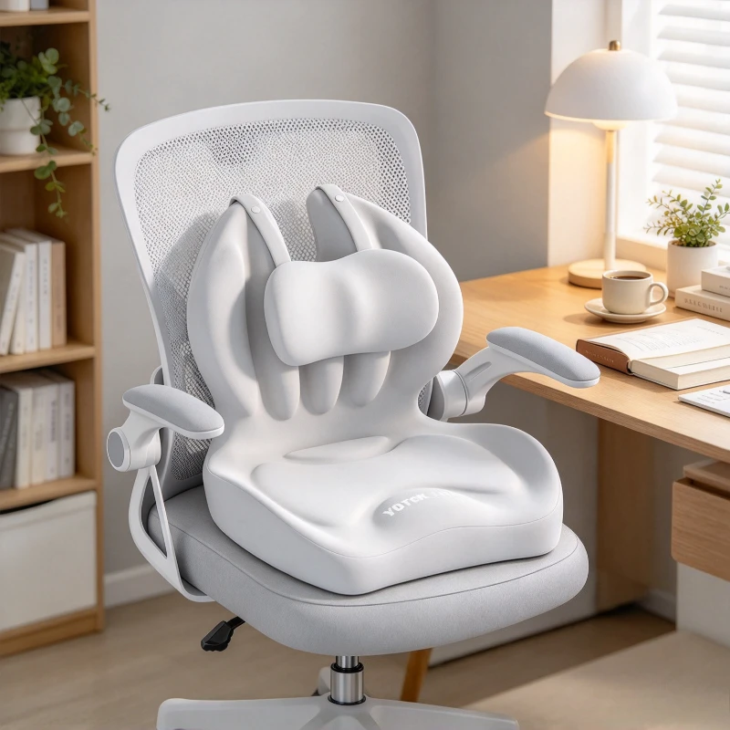 Activated Bamboo Charcoal Seat Cushion Integrated Lumbar Backrest Pad with Tailbone Comfort Design for Office Desk Sitting