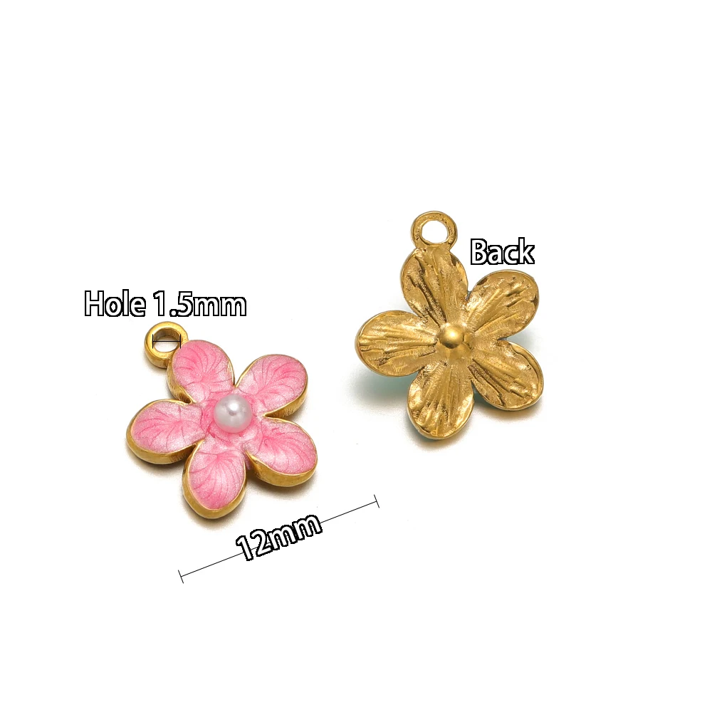 5 Stück Edelstahl 7mm Kleine Blumen-Emaille-Perlen-Anhänger für DIY-Schmuckzubehör, Halsketten-Verbinder, Armband- und Ohrringherstellung – Detail 3