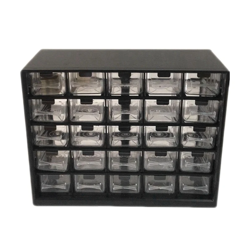 25Pc Combined Transparent Drawer Storage Cabinet Detachable Black Parts Box Hardware Sorting Box Easy Install Easy To Use