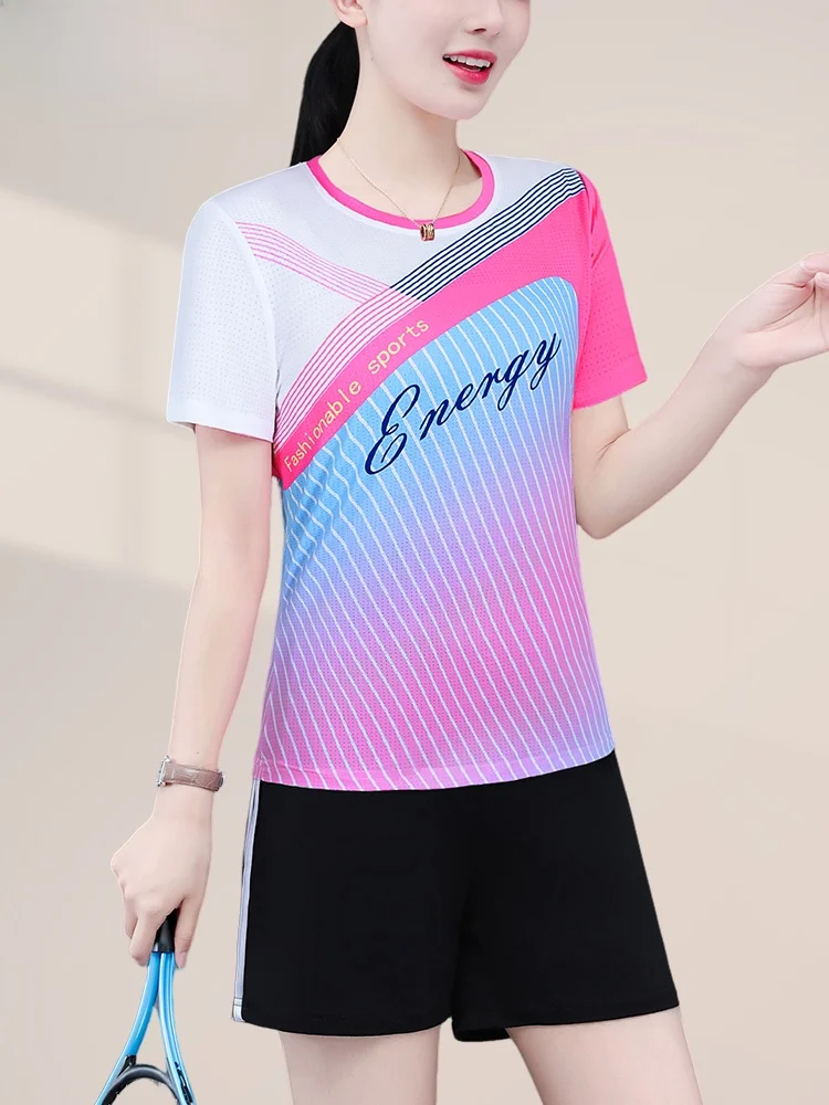 

TUCANO Qui Dry Ice Silk Sportswear Set Women's Summer Thin ort Sve orts Fitn Casual Sportswear round Ne Two Piece