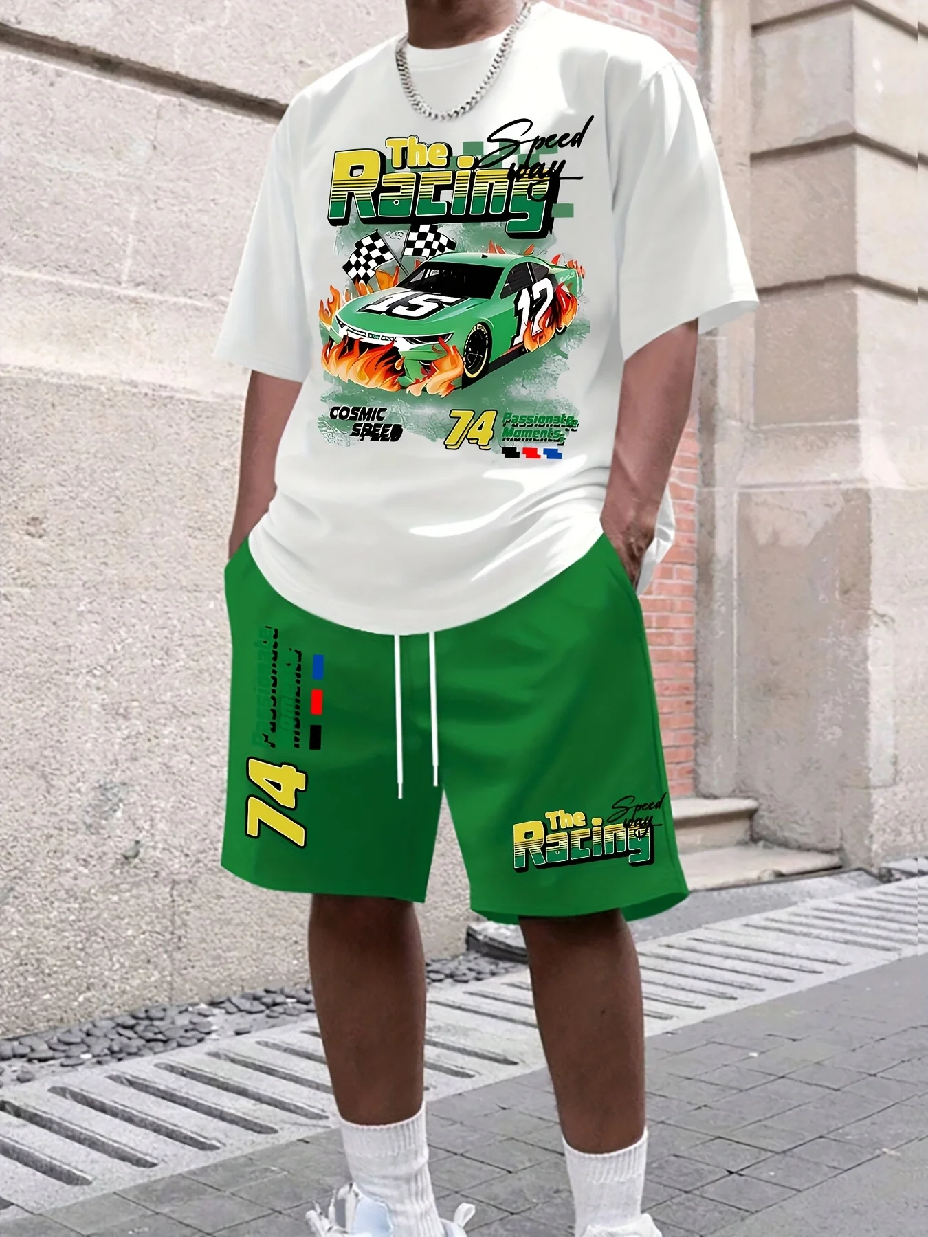 Hot-selling Men's Breathable Short-Sleeve T-Shirt and Shorts Set 3D Racing Print Streetwear Top and Shorts Casual Two-Piece Set