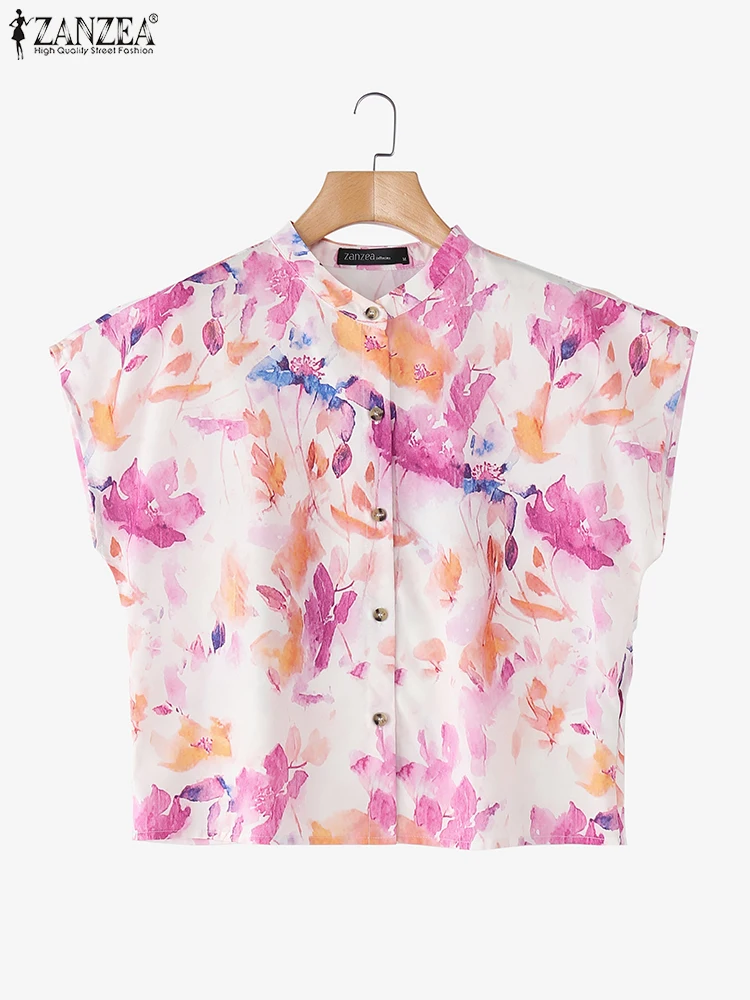 

ZANZEA Plus Size Shirts Women Chiffon Bohemian Short Sleeve Floral Print Beach Blouse Fashion O-Neck Casual Loose Blusas 5XL