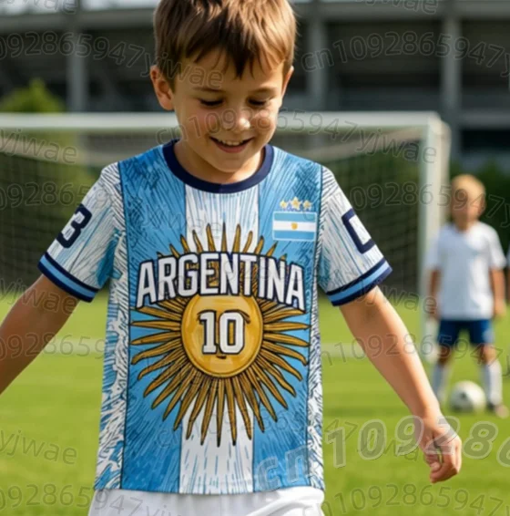 2026 BOYS Harajuku Argentinien Messi 10 Fußballtrikot Shorts Set Damen Herren Kinder Shirt und Shorts Sommer Fans 2-teiliges Set – Detail 9