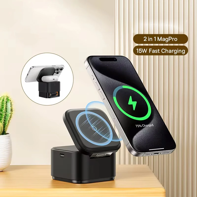 

2-in-1 wireless charger 15W magnetic stand for 15 Apple 14 phone iWatch watch headset magsafe wireless charging base AirPods ver