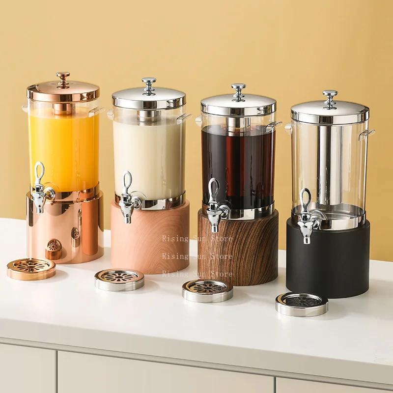 5.8-Liter dark brown wood grain stainless steel beverage/juice dispenser with  and ice core for hotel restaurant buffets