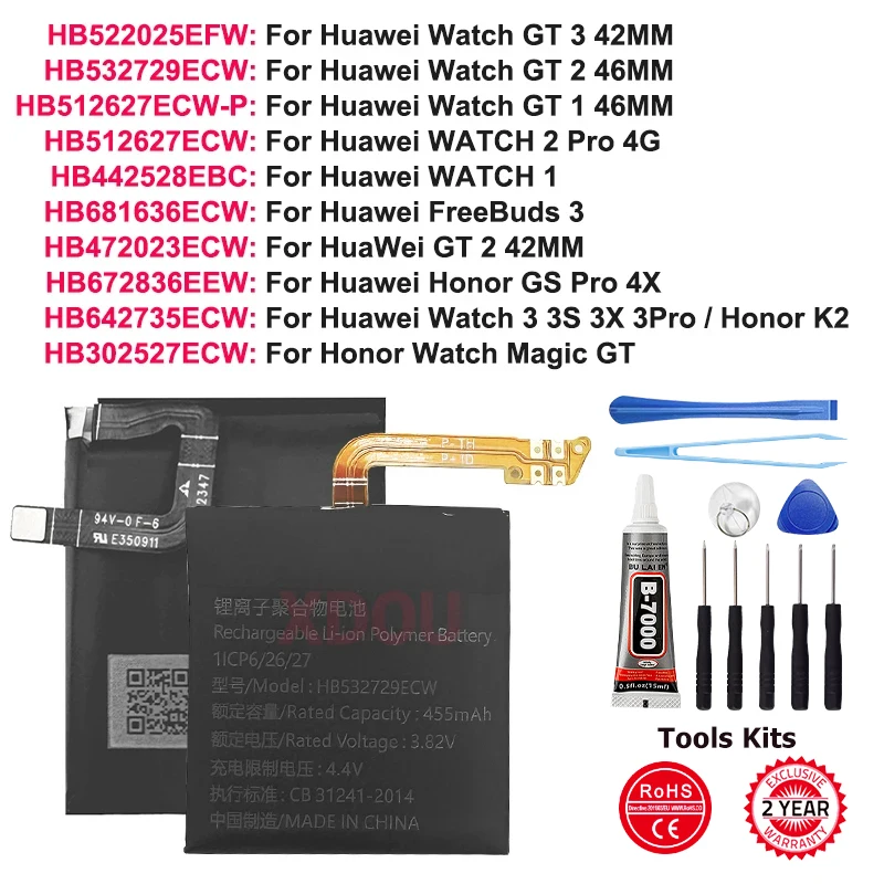 Para Huawei batería nueva batería HB532729ECW para Huawei Watch GT3 46MM HB512627ECW + para Huawei WATCH 2 Pro para reloj GT 1