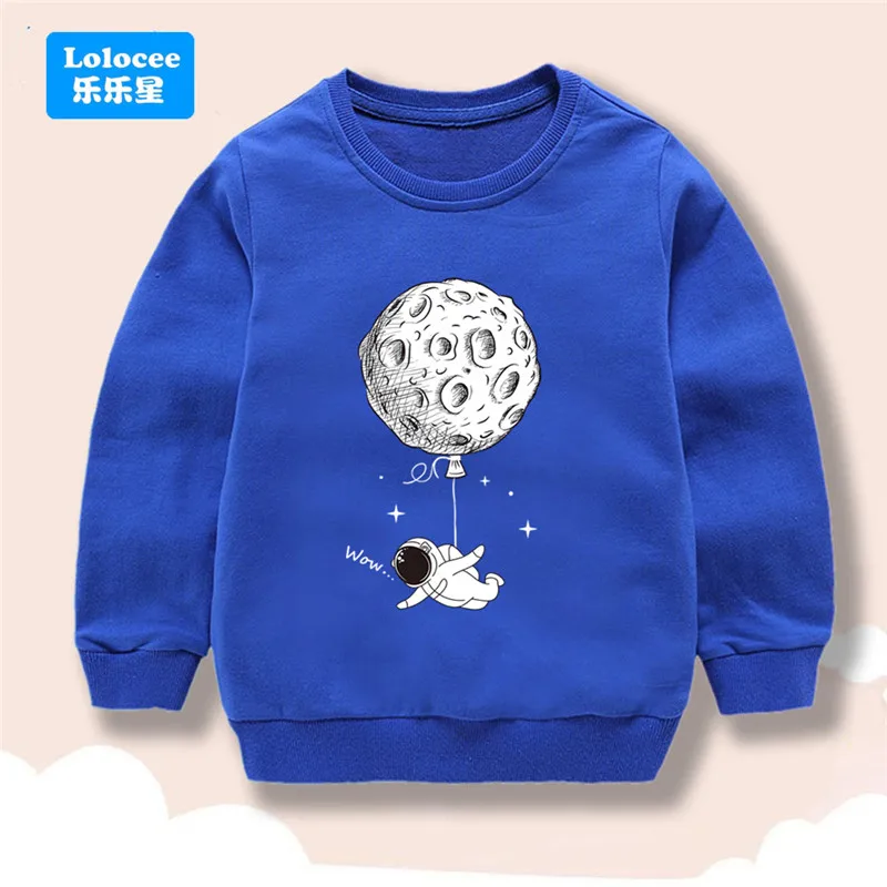 oys Sweatshirt mit Rundhalsausschnitt, langärmelig, mit Astronauten- und Mondballon-Motiv, lässiger Pullover für Kinder.