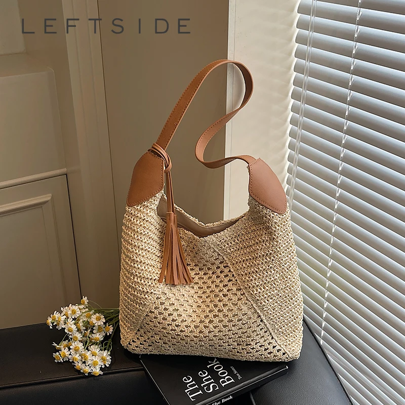 

Women's Small Woven Brown Leather Tassel Shoulder Bag Vacation Casual Aesthetic Daily Beach Crossbody Bags 2026 New Handbags