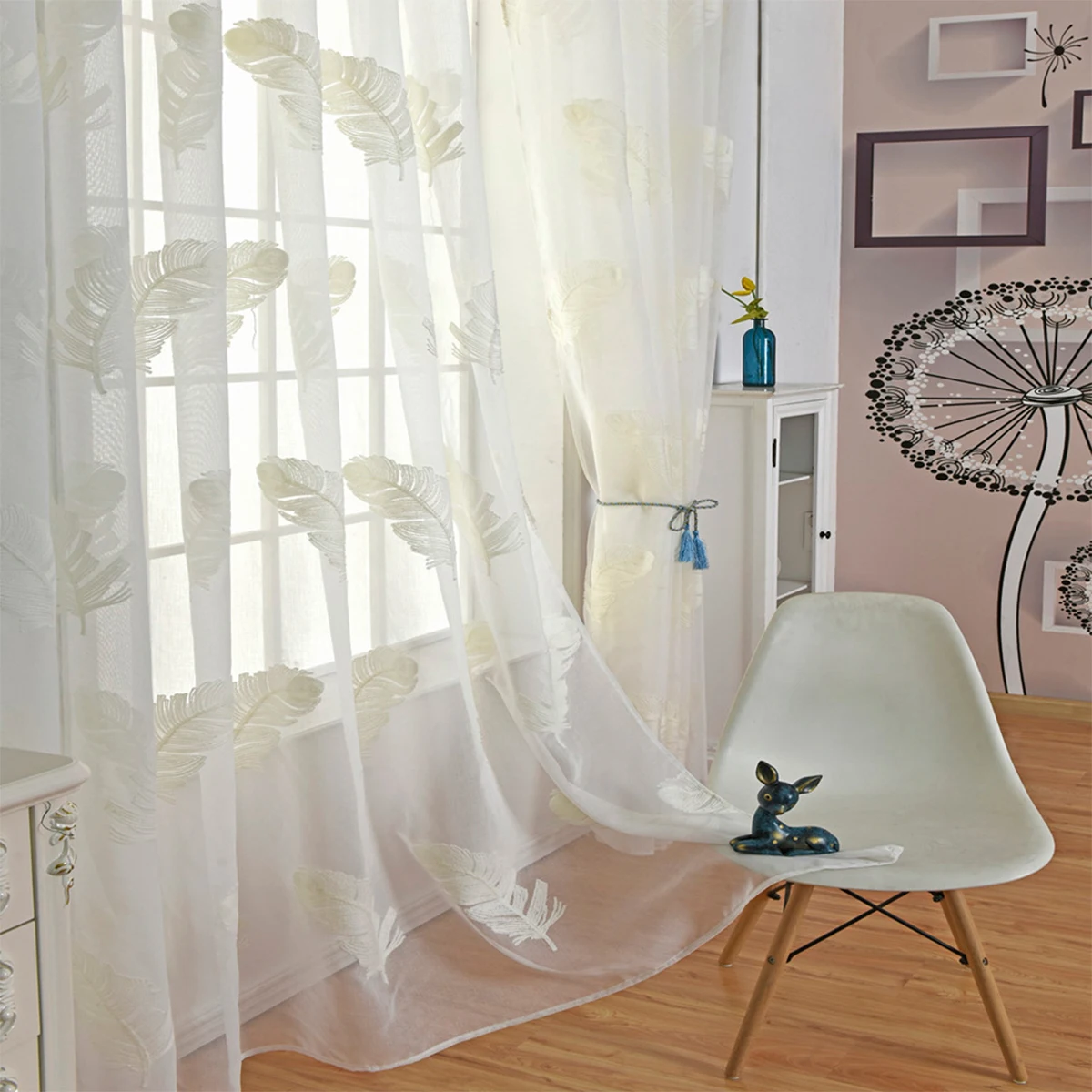

Printed Voile Curtains Elegant Sheer Panels Transparent Window Screen Privacy Home Decor Bedroom Living Room