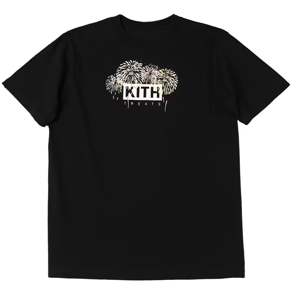 

ФУТБОЛКА 2025 KITH Tokyo Limited с принтом фейерверка и монограммы, мужская повседневная свободная простая футболка с короткими рукавами, высокое качество, Deluxe Edition