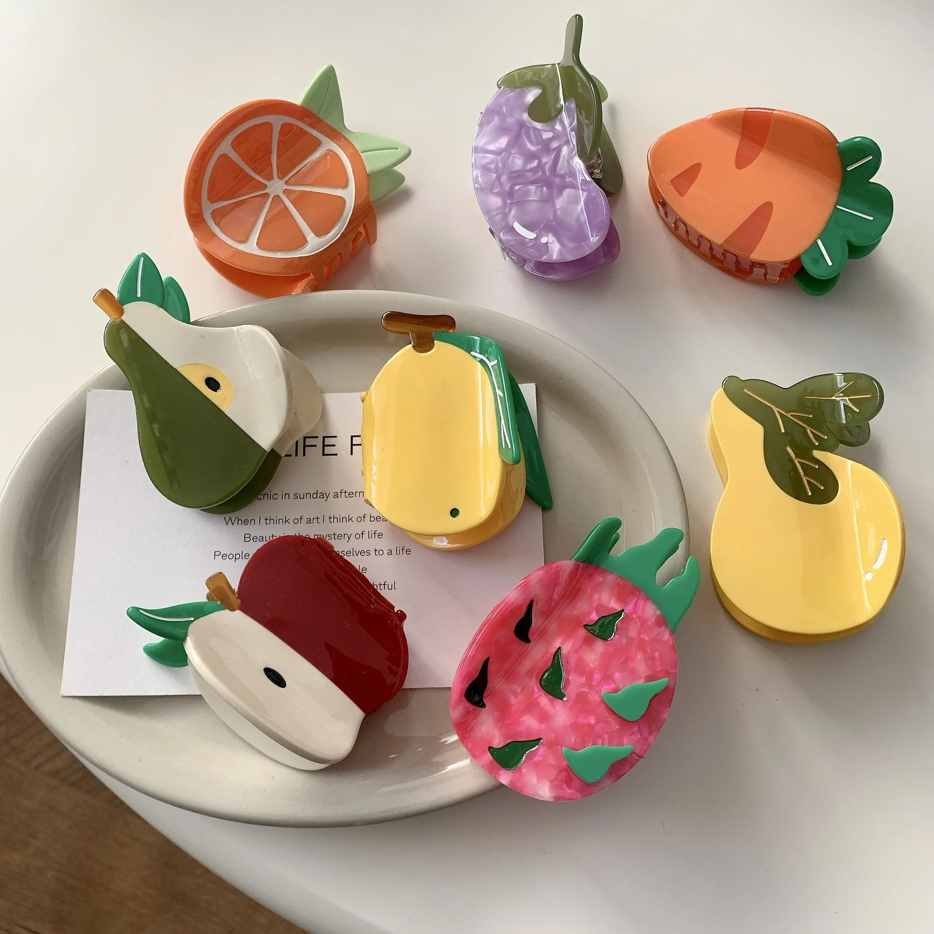 DuoShang Summer Fruit Orange Pitaya Hair Claw Acetate Claw Clips Cute Fruit Series Crab Hair Clips for Women Hair Accessories