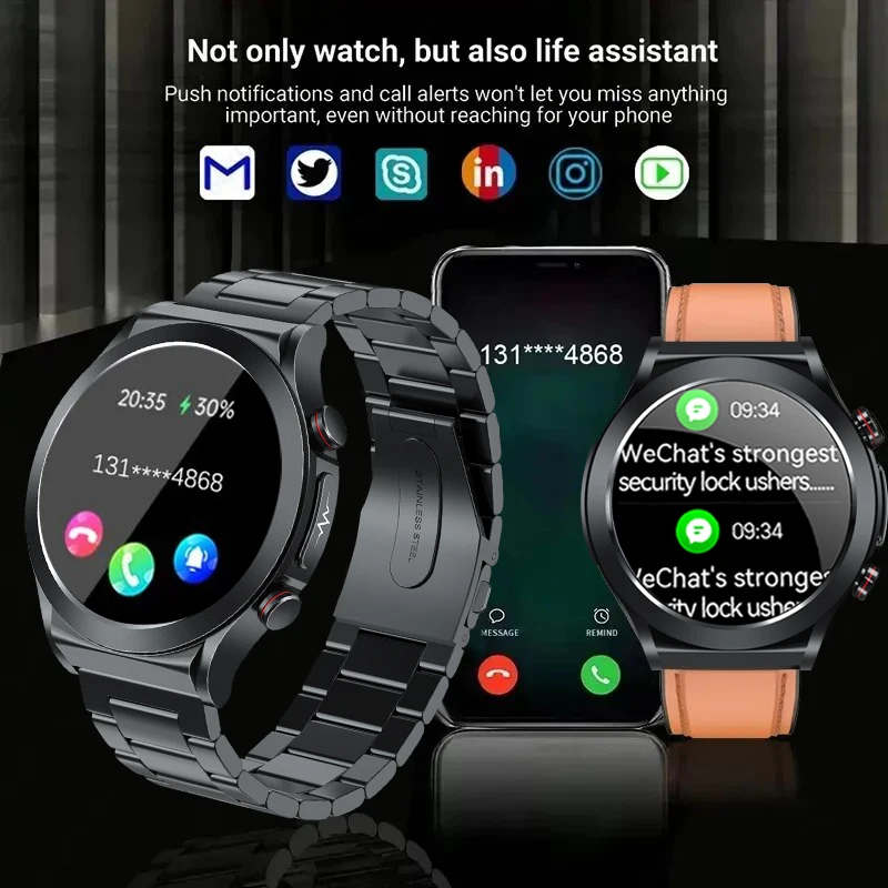 2024 New ECG+PPG Pulse Physiotherapy Smart Watch Men Full Touch Screen Blood Sugar Health Management Bluetooth Call Smartwatche