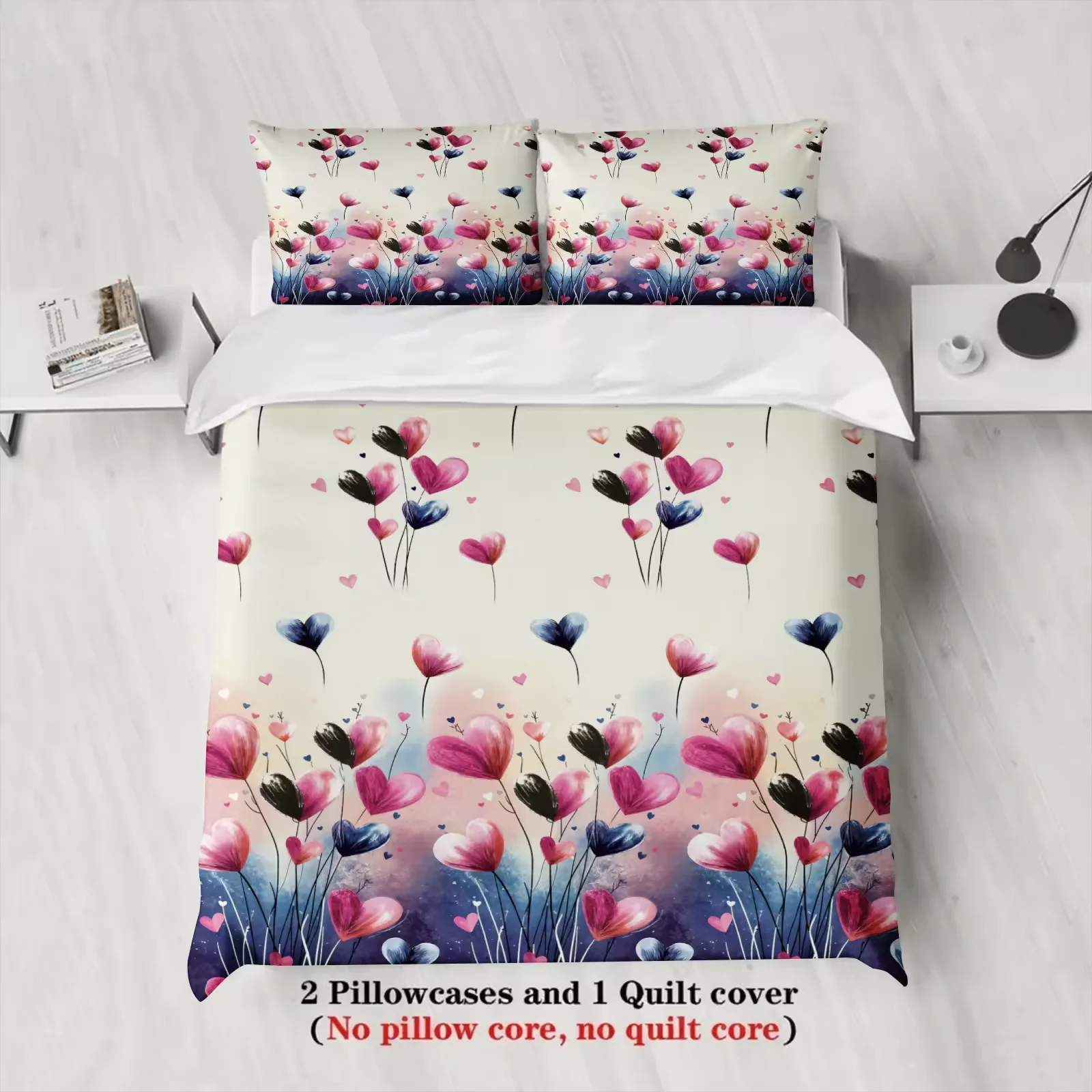 3Pcs bedding set  flowery pattern Single Twin Queen Size  With 2Pillowcases 50x75cm Single Twin Queen Size  Bedding accessories