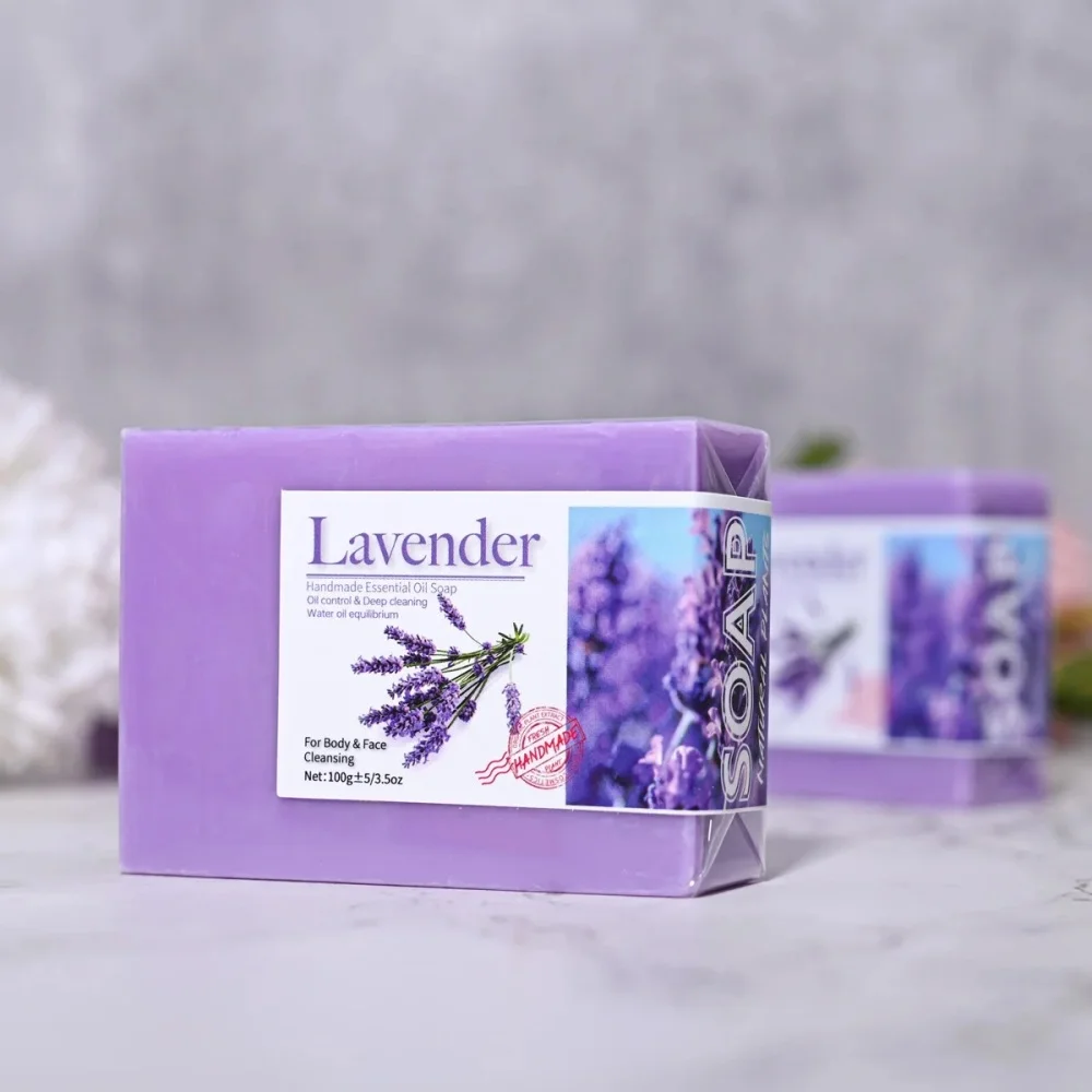 Handmade Lavender Soap Bar Deep Cleansing Brightening Face Body Soap for Oil Control Skin Whitening Moisturizing Bath Cleanser