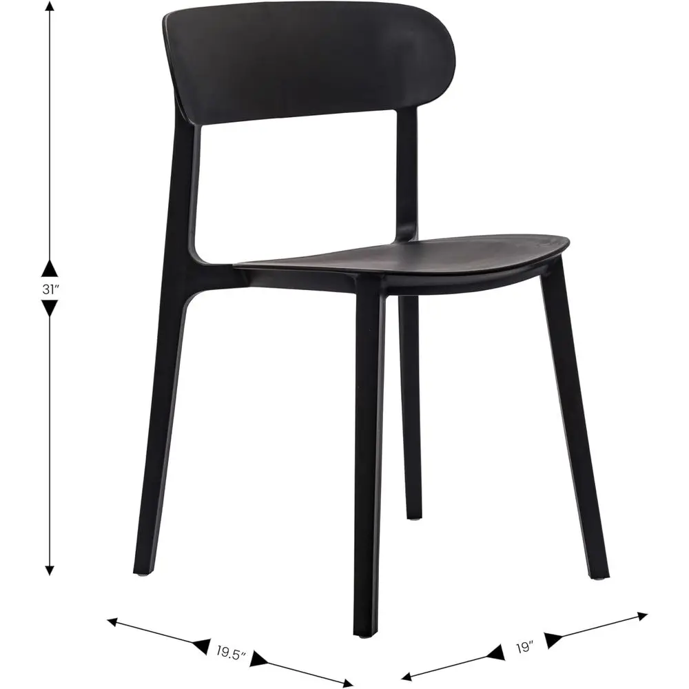 كرسي فناء قابل للتكديس لجميع الأحوال الجوية مع ظهر منحني ومقعد محيطي، مقاوم للأشعة فوق البنفسجية، أسود، للاستخدام الداخلي/الخارجي